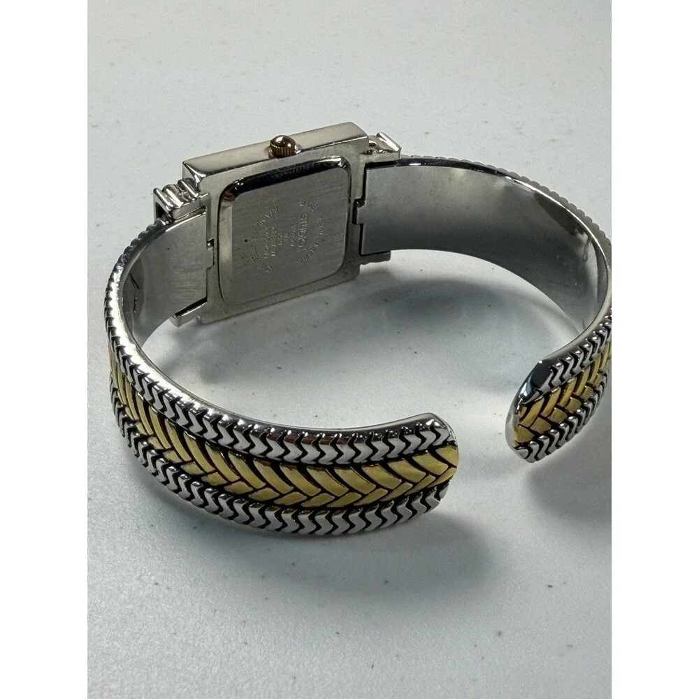 Studio Time Women’s 25mm Quartz Cuff Bangle Watch Two-Tone Mother of Pearl Dial